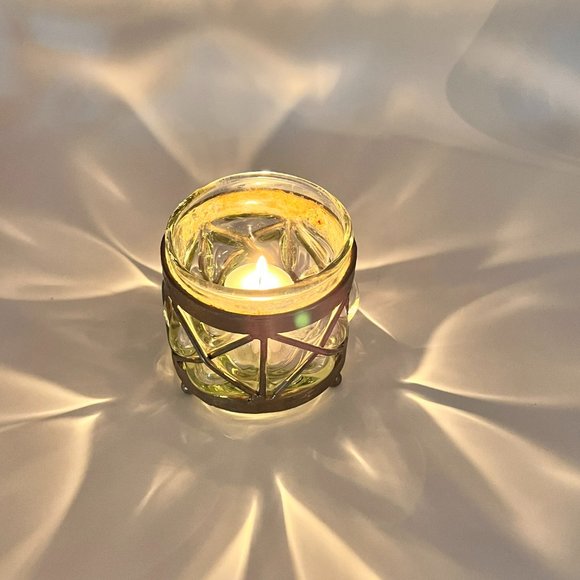 Vtg Caged Glass Candle Holder Vase Handblown Brutalist Art Mexico - Picture 2 of 14